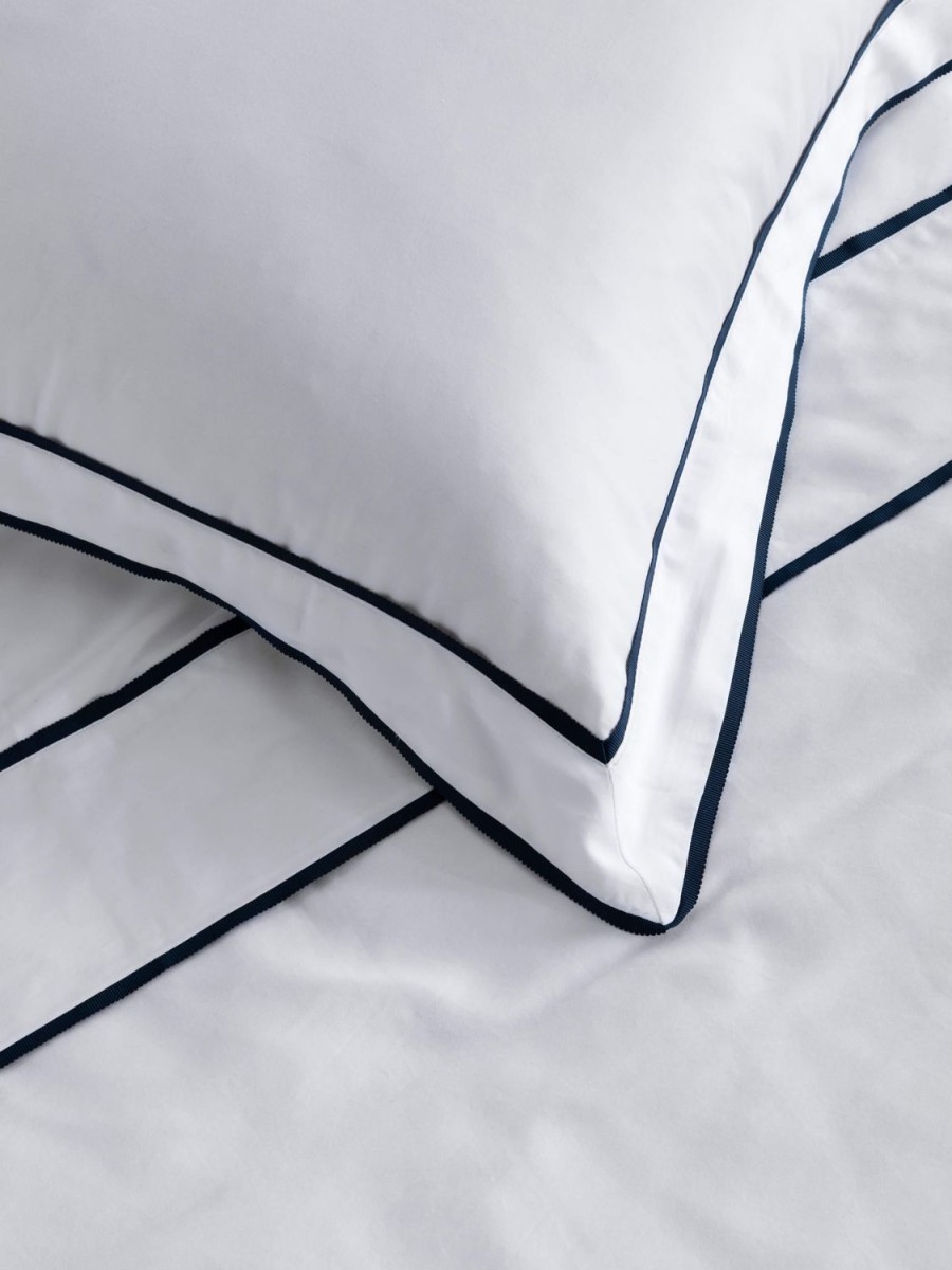 Bedroom L&M Home | Grosgrain Navy Egyptian Cotton Pillowcases