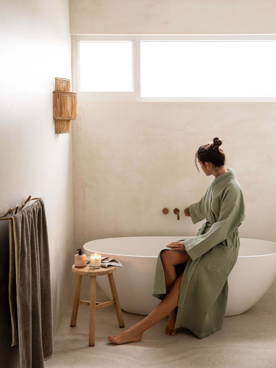 Bathroom L&M Home | Spa Sage Waffle Bathrobe