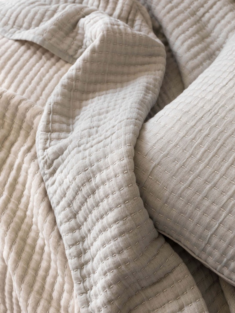 Bedroom L&M Home | Maddox Silver Pure Cotton Quilted Pillowcases