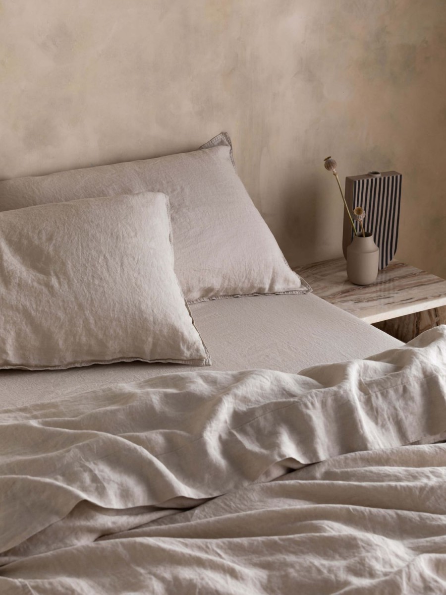 Bedroom L&M Home | Mondo Oatmeal Organic French Linen Sheet Set