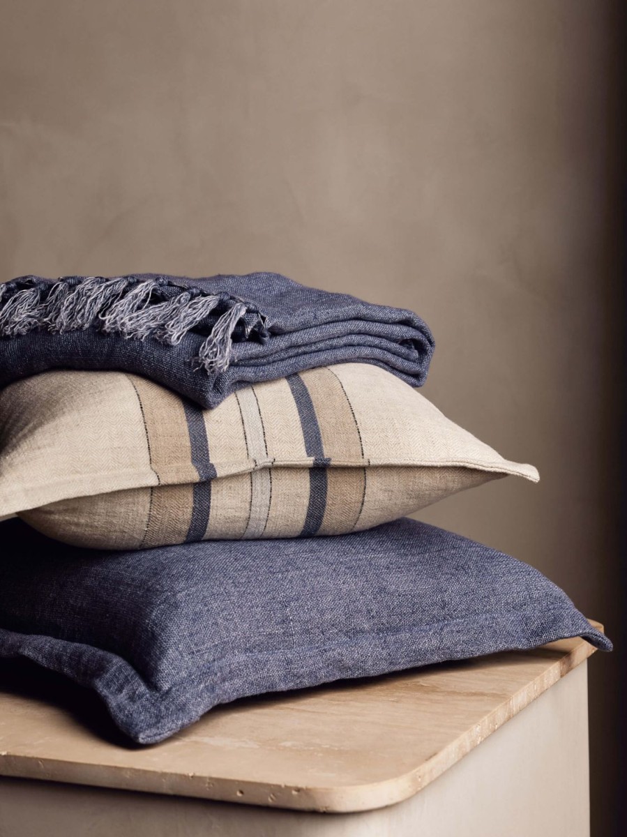 Living L&M Home | Burton Vintage Blue Tailored Heavy Linen Cushion