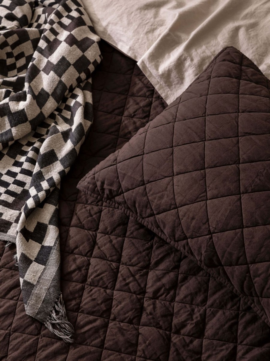 Bedroom L&M Home | Soho Chocolate Linen & Cotton Quilted Pillowcases