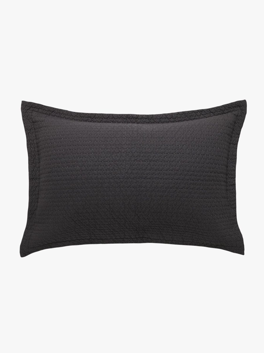 Bedroom L&M Home | Aspen Charcoal Pure Cotton Quilted Pillowcases